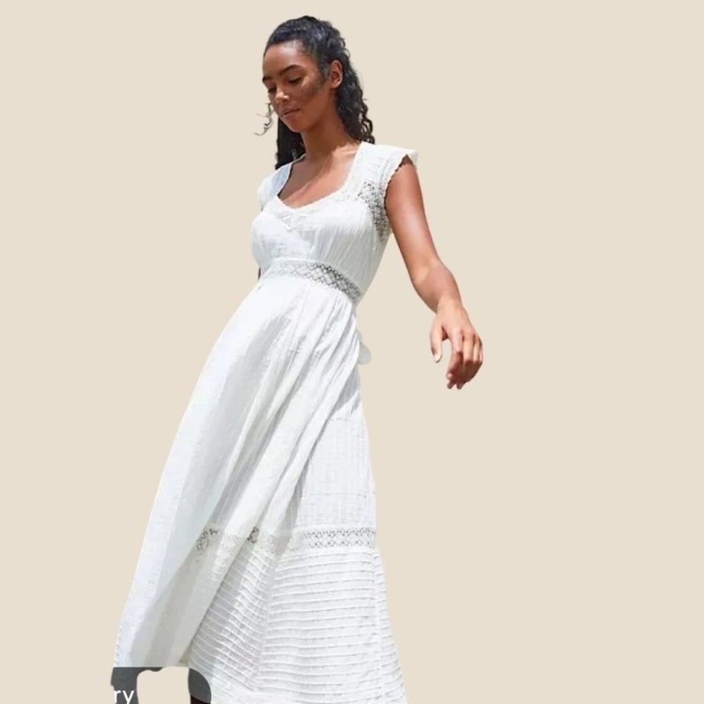 Free People NWOT Maxi Dress Sz SM Off White Lace Open Back Boho OB1030999
